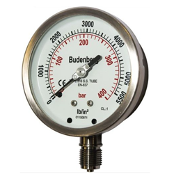 Budenberg Pressure Gauge 63MM 11/726 40BAR 1/4"NPT Back Conn & psi equiv 